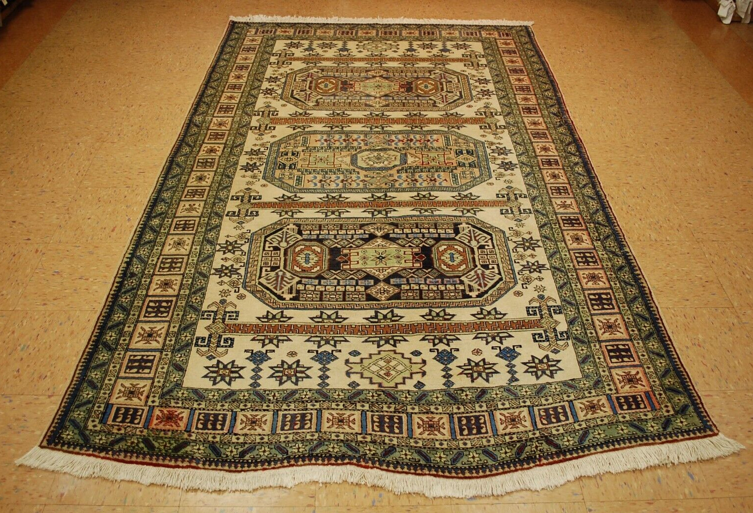 OLD,ANTIQUE CAUCASIAN UNUSUAL SHIRVAN,KAZAK DESIGN CAUCASIAN RUG 5'4" X 8'6" gallery