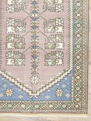 3’3”x5’11” Vintage Soft Pink Blue Oushak Small Rug,Antique Turkish Ushak Rug
