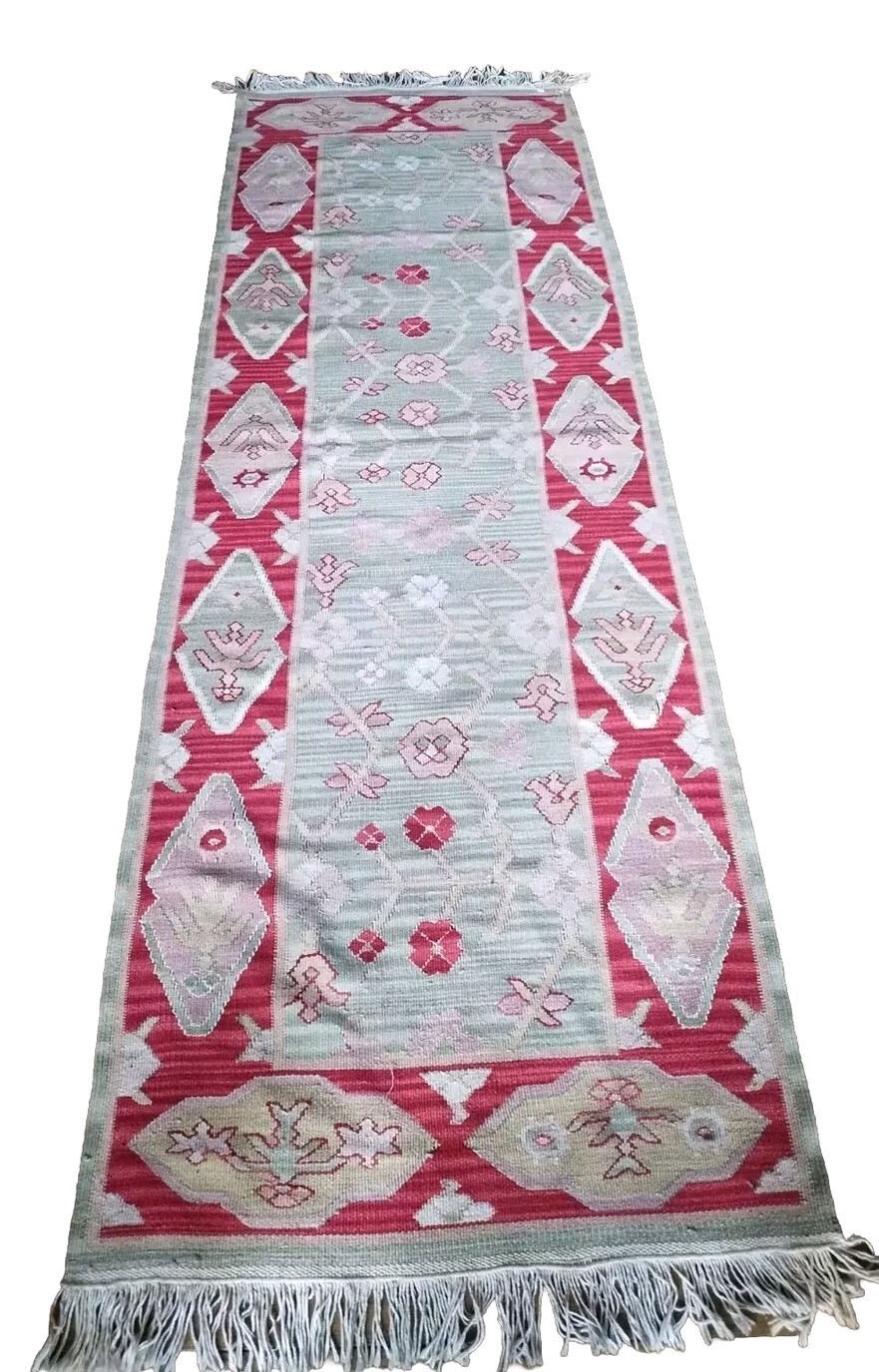 Vintage Woven Runner 31"x8.10" Reversible With Fringe Hallway Rug Runner gallery