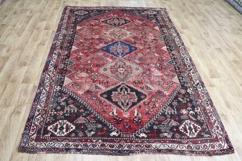 Antique Oriental Qashqai Rug 245x160cm (8’0” x 5’3”) Hand Knotted Tribal Wool gallery