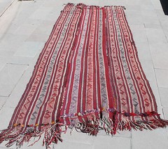 Turkish Rug 4×9 Big Size Urfa Handmade Striped Red Kilim 126x300cm