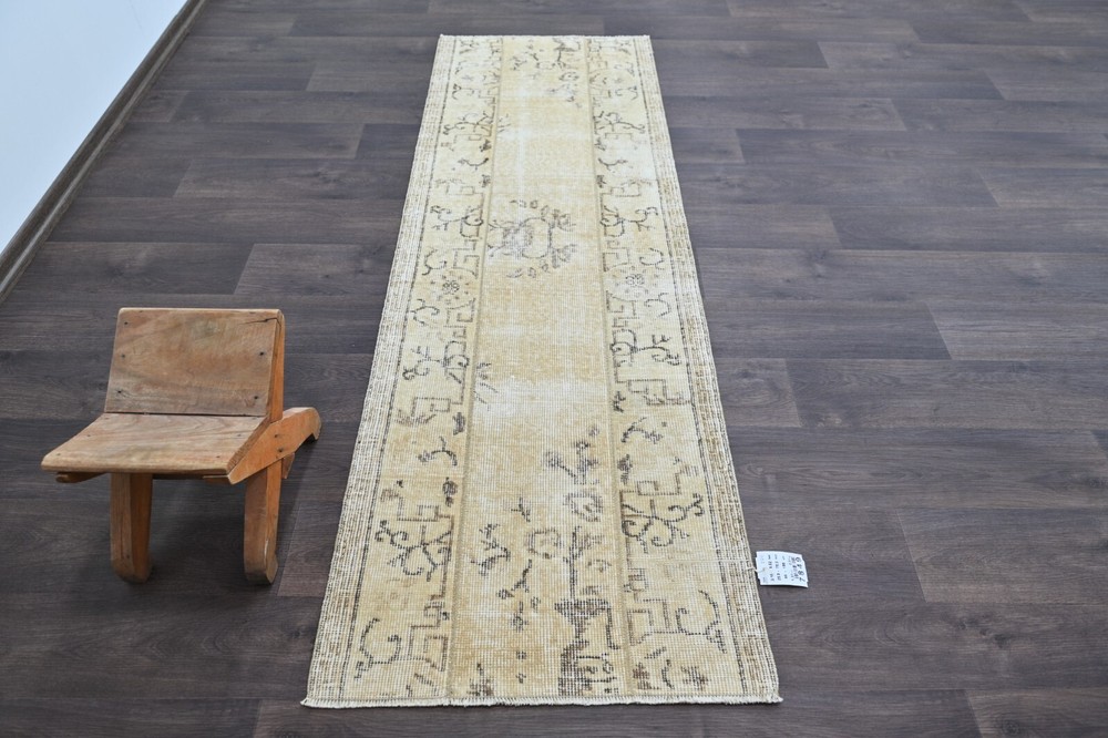 Vintage Turkish Runner Rug 2x6ft Wool Anatolian Handmade Hallway Oushak BEIGE