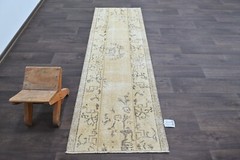 Vintage Turkish Runner Rug 2x6ft Wool Anatolian Handmade Hallway Oushak BEIGE