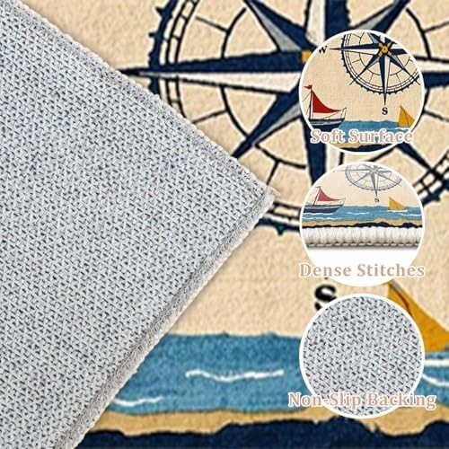 Vintage Nautical Compass Area Rug 5x7ft, Washable Non-Slip Carpet for Living Roo gallery