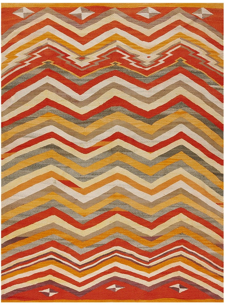 5'x7' Bright Color Chevron Design Antique 1880s Native American Navajo Rug