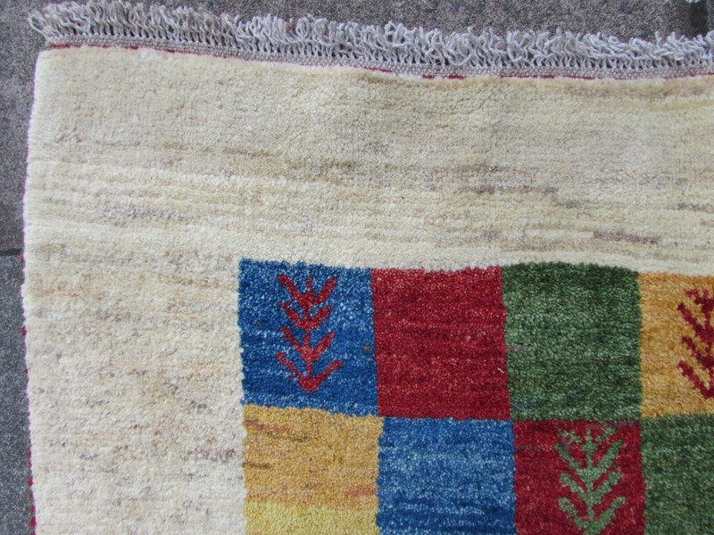 Vintage Traditional Hand Made Oriental Gabbe Wool Cream Red Small Rug 158x106cm gallery
