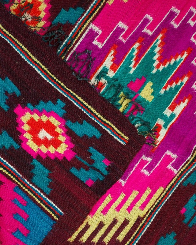 Romanian Oltenian Kilim Runner Rug Handwoven 100% Wool Geometric Fuchsia 1970s gallery