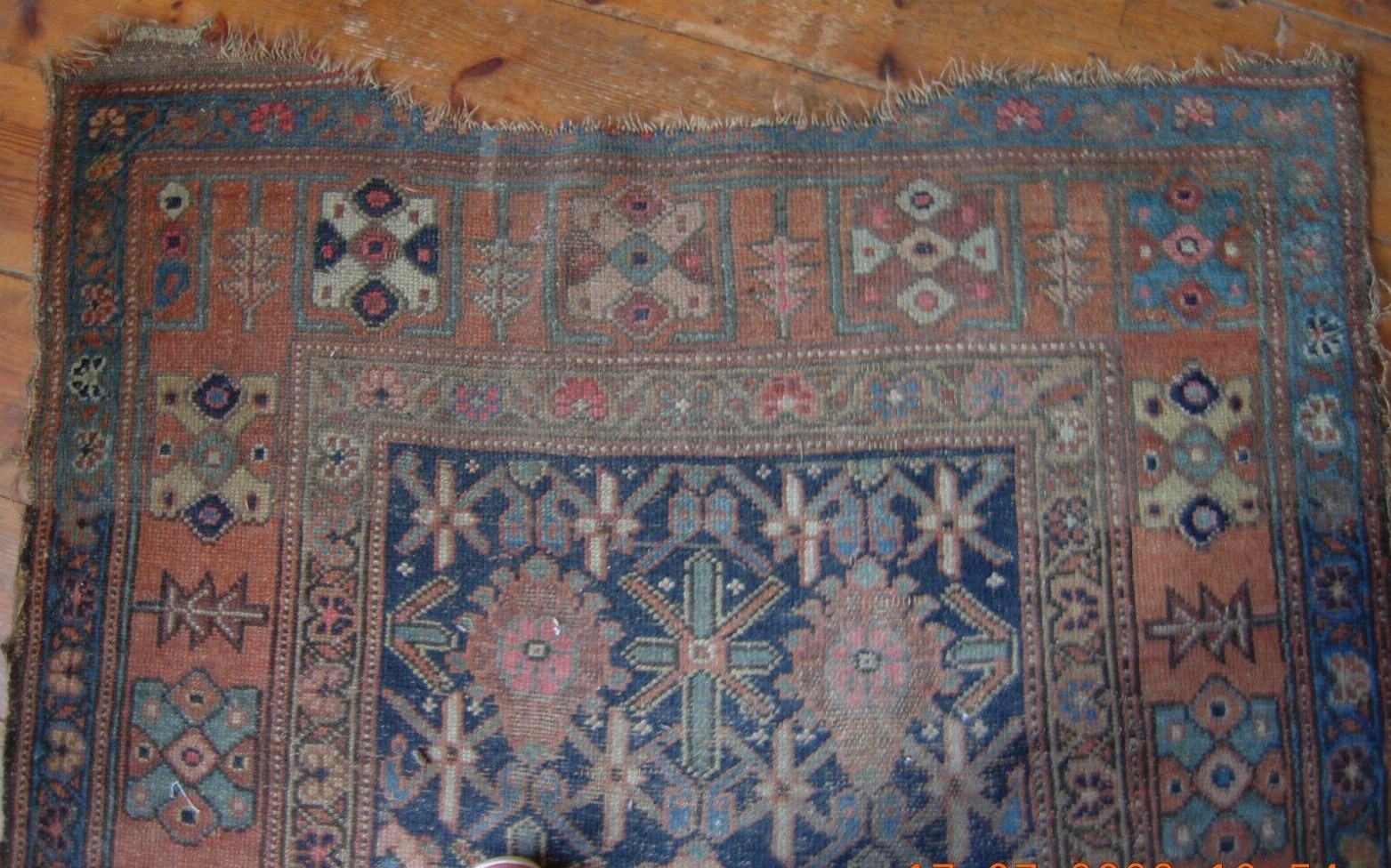 Antique Victorian oriental carpet runner for restoration or craft 295 x 108 cms gallery