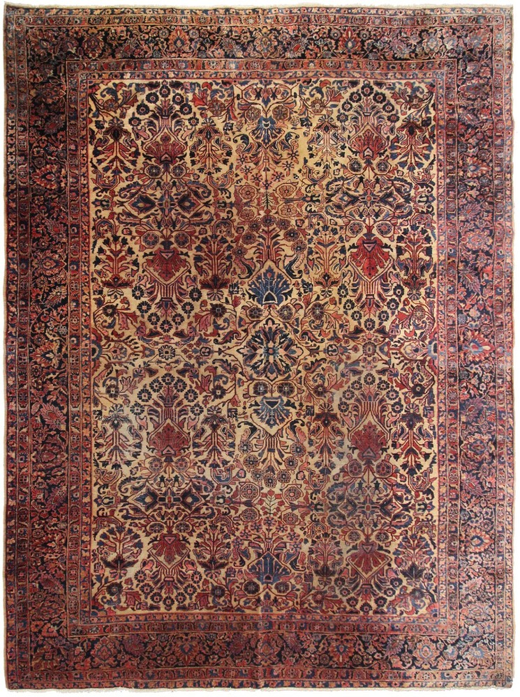 9x12 Estate Antique Handmade Traditional Wool Rug Gold 274cm x 365cm c.1890