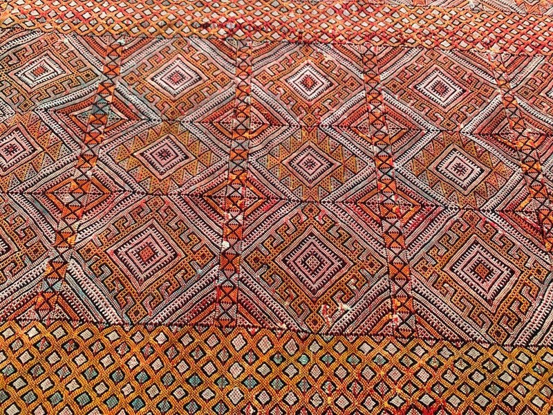 Vintage Handmade Kilim: Moroccan Sabra Kelim, Wool Area Carpet 4x8 ft gallery