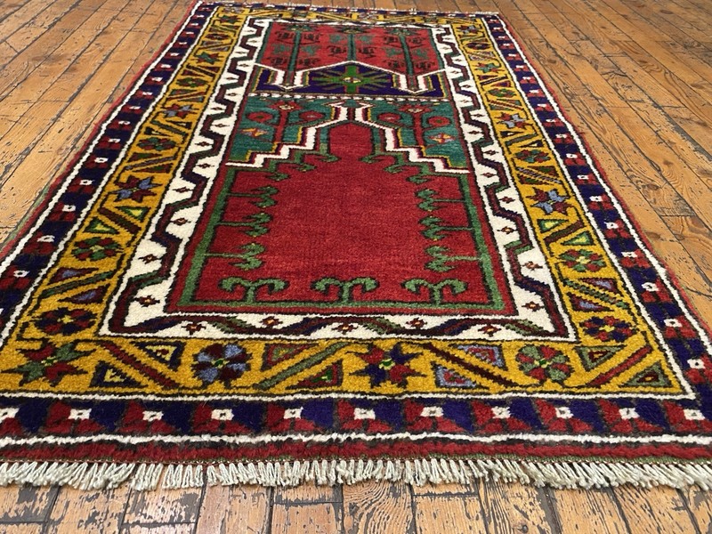 Antique 1940-1950's Wool Pile Muted Natural Dye Cappadocia Prayer Rug 2’5”x4’ft gallery