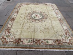 Vintage Hand Made Art Deco Chinese Oriental Green Wool Carpet 297x244cm
