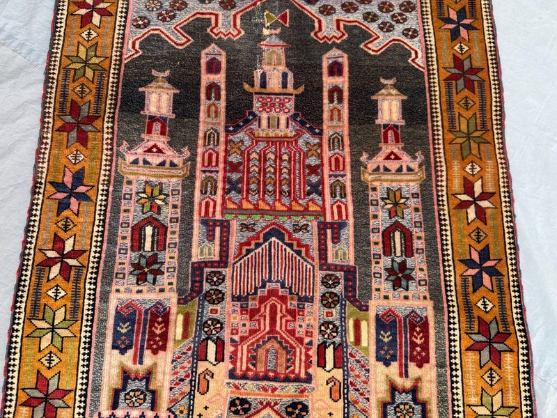 Antique Afghan Hand Knotted Wool Mosque Design Tribal Rug Rare Vintage Area Rug gallery
