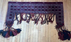 Antique Tapestry Rug Turkemen Tekke Torba Fringe Tent Panel Blue Red Tassle