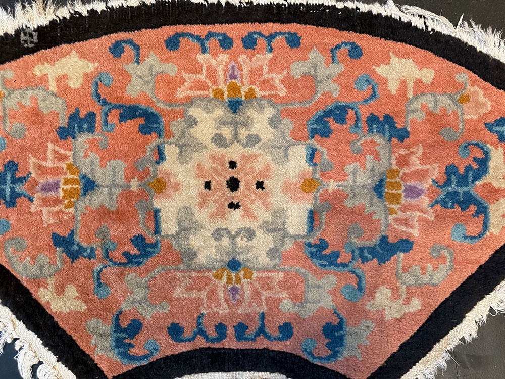 A Fabulous Antique Half Moon Shape Black Ground Entry Art Deco Chinese Rug gallery