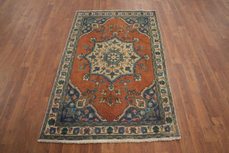 Orange Traditional Wool Medallion Accent Rug 3x5 ft Hand-knotted Carpet gallery
