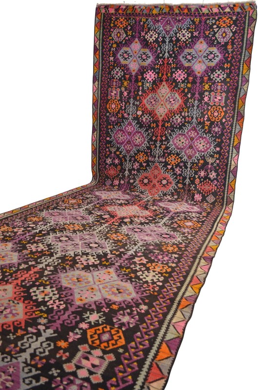 RARE Antique Turkish Rug Kilim, Handwoven Area Rug, Large Runner 6x16 ft approx gallery