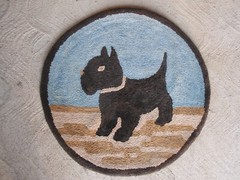 Antique Scottish Terrier Dog Folk Round Hooked Wool Rug (30.5″)
