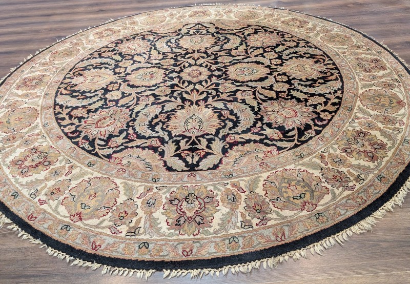 Round Indo Per'sian Mahal Rug 8x8, Black & Cream, Wool, Hand Knotted gallery