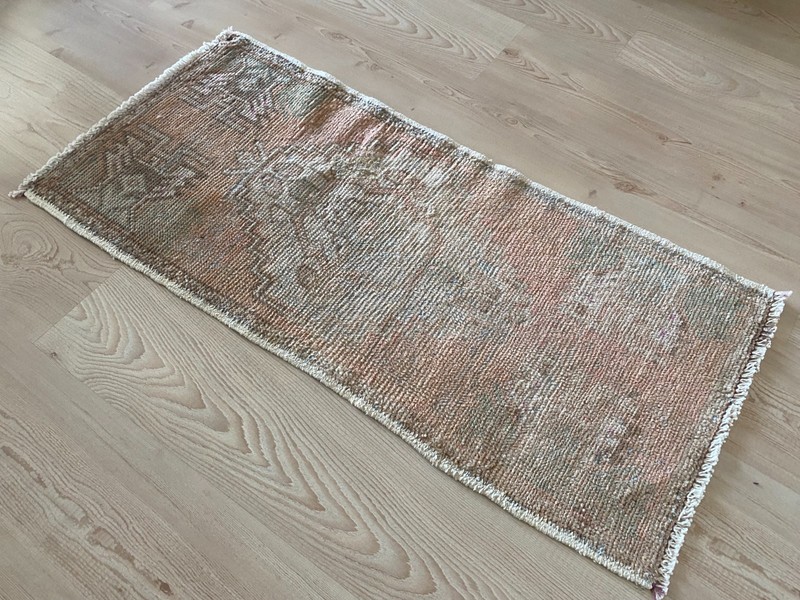 Muted Vintage Small Rug 1.5x3.2 ft Soft Earth Tones with Faded Medallion Boho gallery