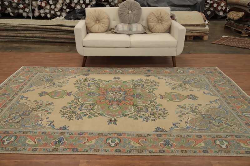 Traditional Wool Beige Living Room Area Rug 7x10 ft Hand-knotted Floral Carpet gallery