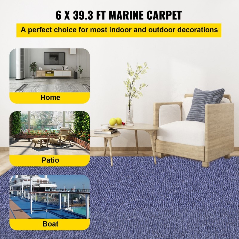 Marine Carpet 6 ft x 39.3 ft, Non - Slide TPR Waterproof Backing for Boat Patio gallery