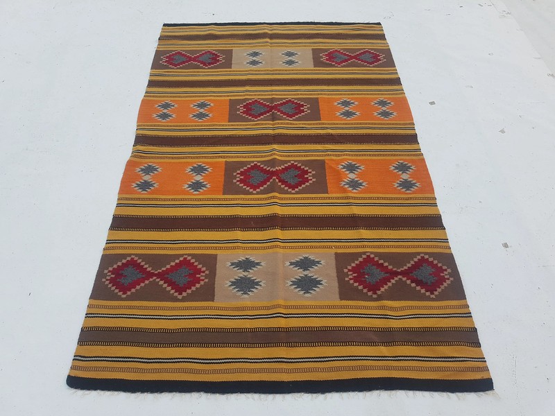Vintage Traditional Handmade Turkish Wool Yellow Kilim 6x3.8ft gallery