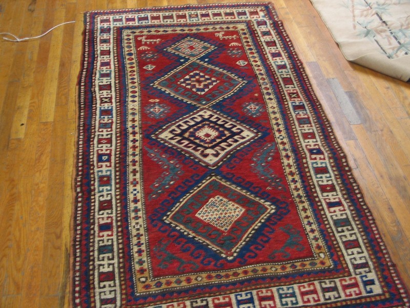 3'x6' Bold Bright Red Antique Late 19th Century Tribal Geometric Caucasian gallery
