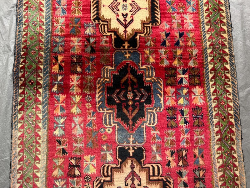 3'2x9'3 ft Vintage Caucasian Kazak Hand Knotted Wool Red Tribal Medallion Runner gallery