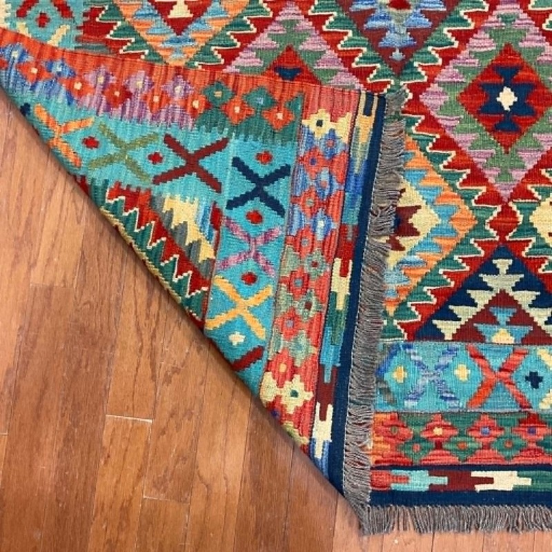 Afghan Hand-woven Mimana Kilim 100% Wool Area Rug (6'7" x 4'11") gallery