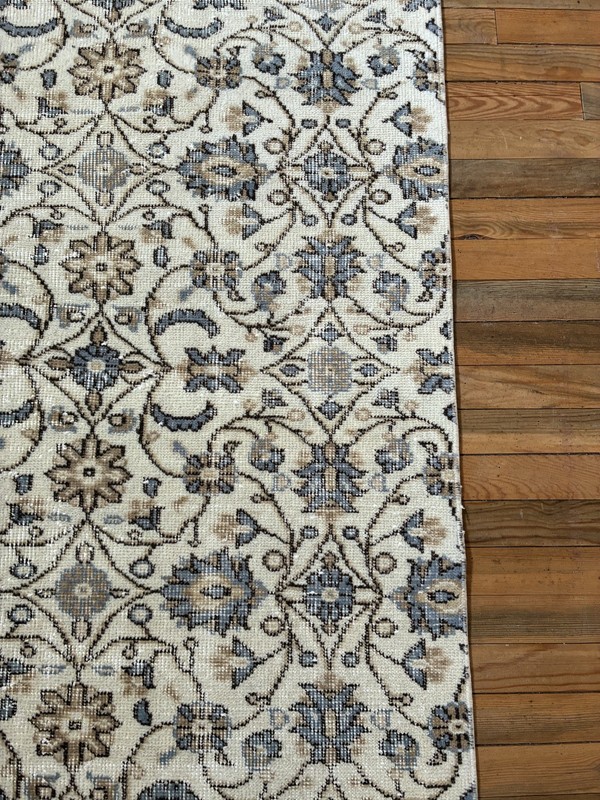 Vintage Turkish Rug 3x7 Cream Blue Beige Wool Hand Knotted Hallway Runner gallery