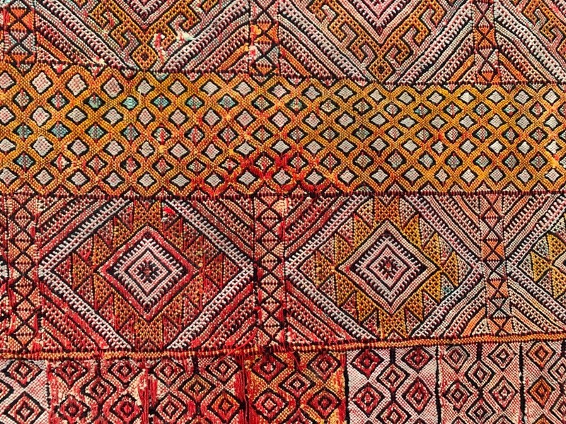 Vintage Handmade Kilim: Moroccan Sabra Kelim, Wool Area Carpet 4x8 ft gallery