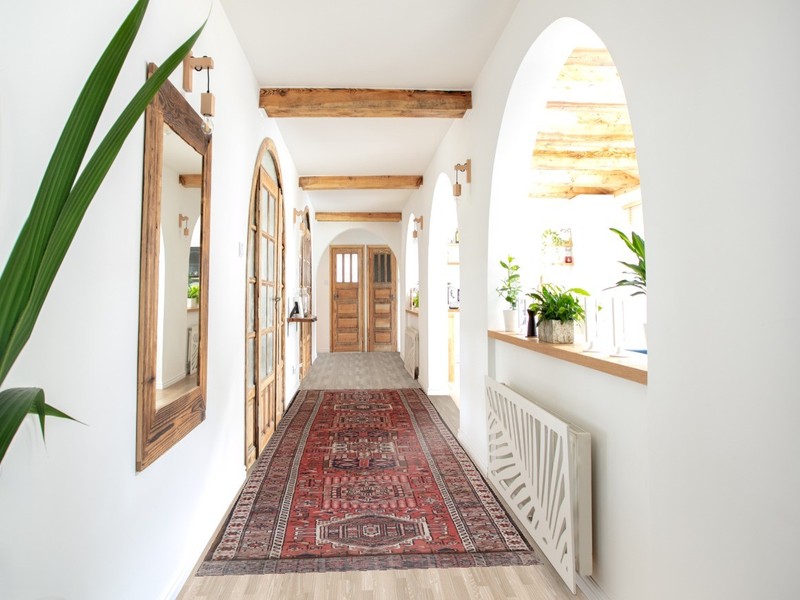 Red Geometric 14 ft Runner Rug 4x14 Wool Hand-made Long Hallway Vintage Carpet gallery