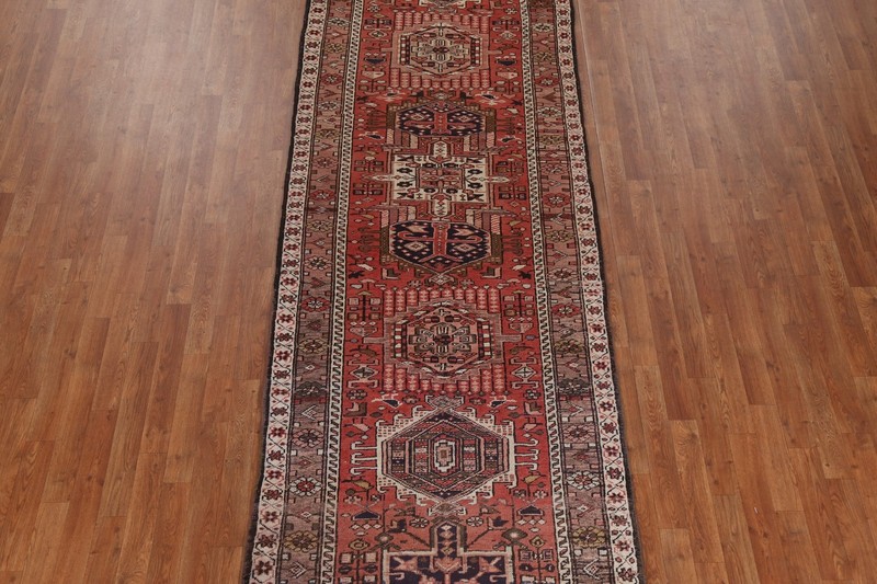 Red Geometric 14 ft Runner Rug 4x14 Wool Hand-made Long Hallway Vintage Carpet gallery