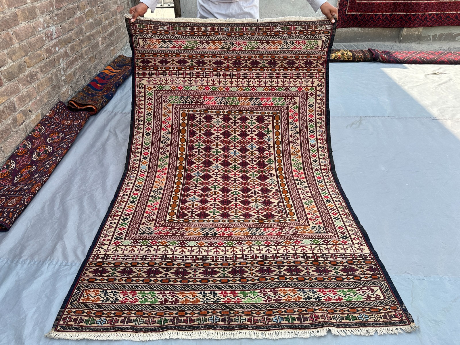 4x6'2 ft Afghan Sumak Kilim Rug Hand Woven Wool Tribal Vintage Kitchen Area Rug gallery