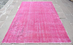 Turkish Pink Rug 73” x 110” Vintage Anatolian Over Dyed Rug Painted Wool Rug