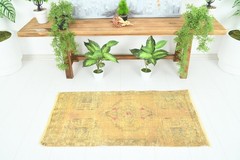 Turkish Door Mat Small Rug 2×3 Hand-Knotted Vintage Oushak Mini Rug Carpet,868
