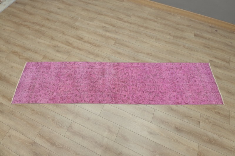 Sparta Pink Runner Rug Anatolian Vintage Handwoven Overdyed Ethnic Carpet 2x10ft gallery