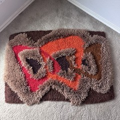 VTG Scandinavian Style Rya Shag Pile Rug Abstract Geometric Art Deco Design 70’s