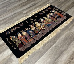 Antique 1920s Chinese Peking Wool Area Rug 10 immortals 24 by 55 inches DEFECTS