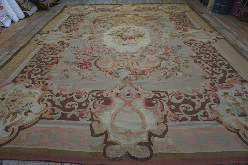 11'x14' Antique Mid 19th Century Floral Napoleon III Design Flat Woven French gallery