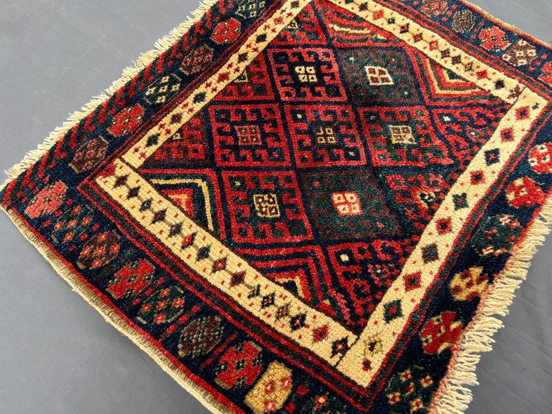 Navy Red Turkish Tribal Rug 2x2'6 Antique Style Geometric Boho Accent Area Rug gallery