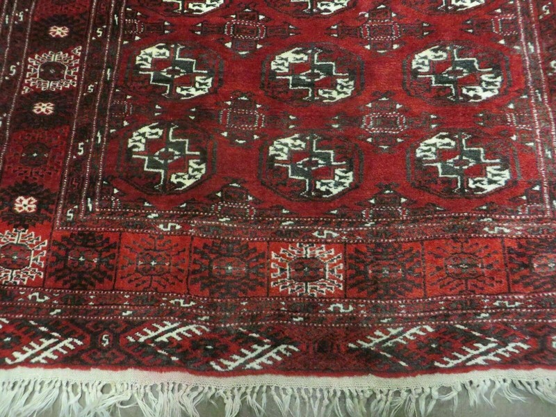 4' 5" X 5' 7" Semi Antique Handmade Afghan Yamud Turkoman Bokhara Wool Rug gallery