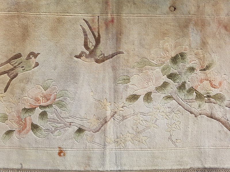 Vintage Tibetan Chinese Handmade Epic Birds Multicolor Wool Rug Carpet 91x48 cm gallery