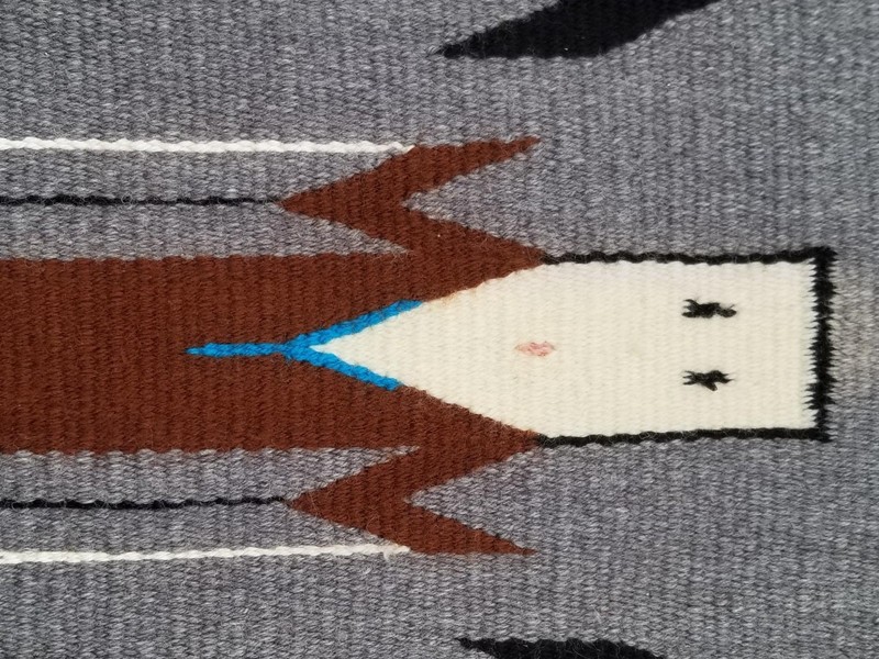 Antique Navajo Handwoven Native American Mexican Yei Wool Rug 38x20in gallery