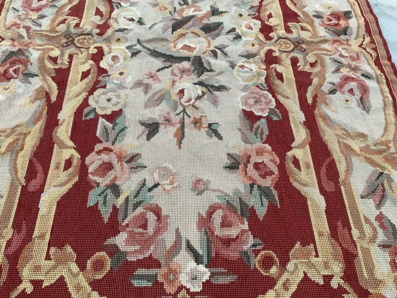 Vintage Handmade Aubusson Rug French Style Chain Stitch Needlepoint Rug 3x5 ft gallery