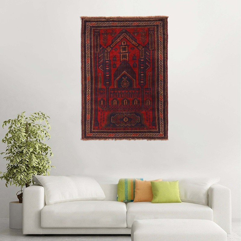 Old Handmade Oriental Woolen Prayer Rug Artisan By Balouch Rug 2'11x4'0ft P29281 gallery
