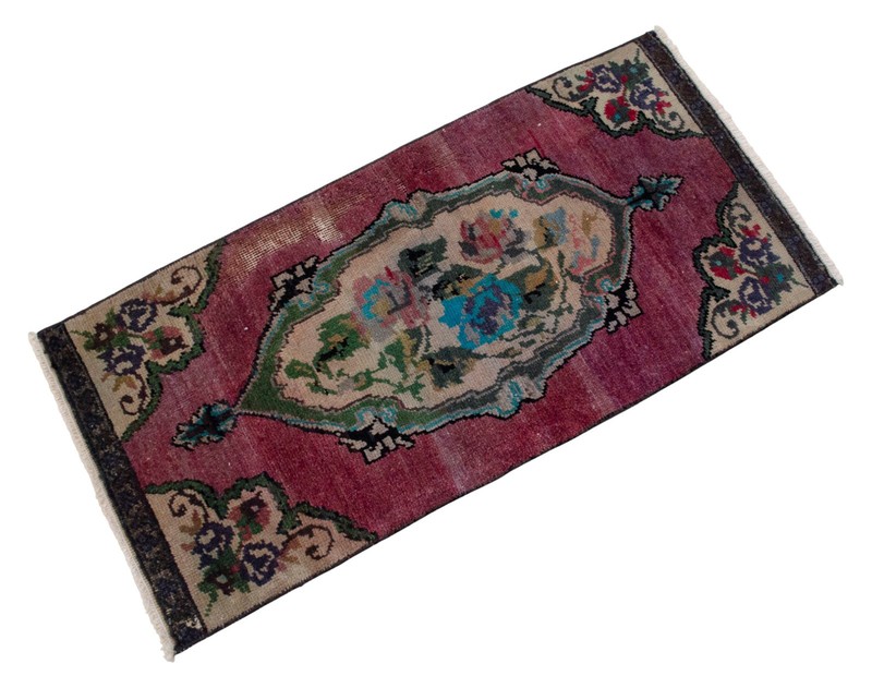 Vintage Turkish Rug Small Accent Rug - 1'5"x2'11" Burgundy Floral Small Doormat gallery