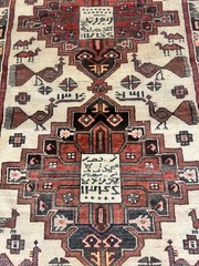 RARE Signed Dated Vintage Handmade Oriental Wool Runner Rug 3’6 x 9’2 Pictorial