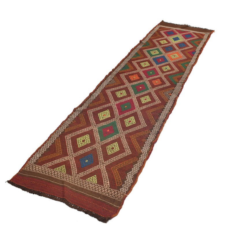 Vintage Handmade Embroidered Runner Carpet Oriental Rug 9.4x2.3ft gallery